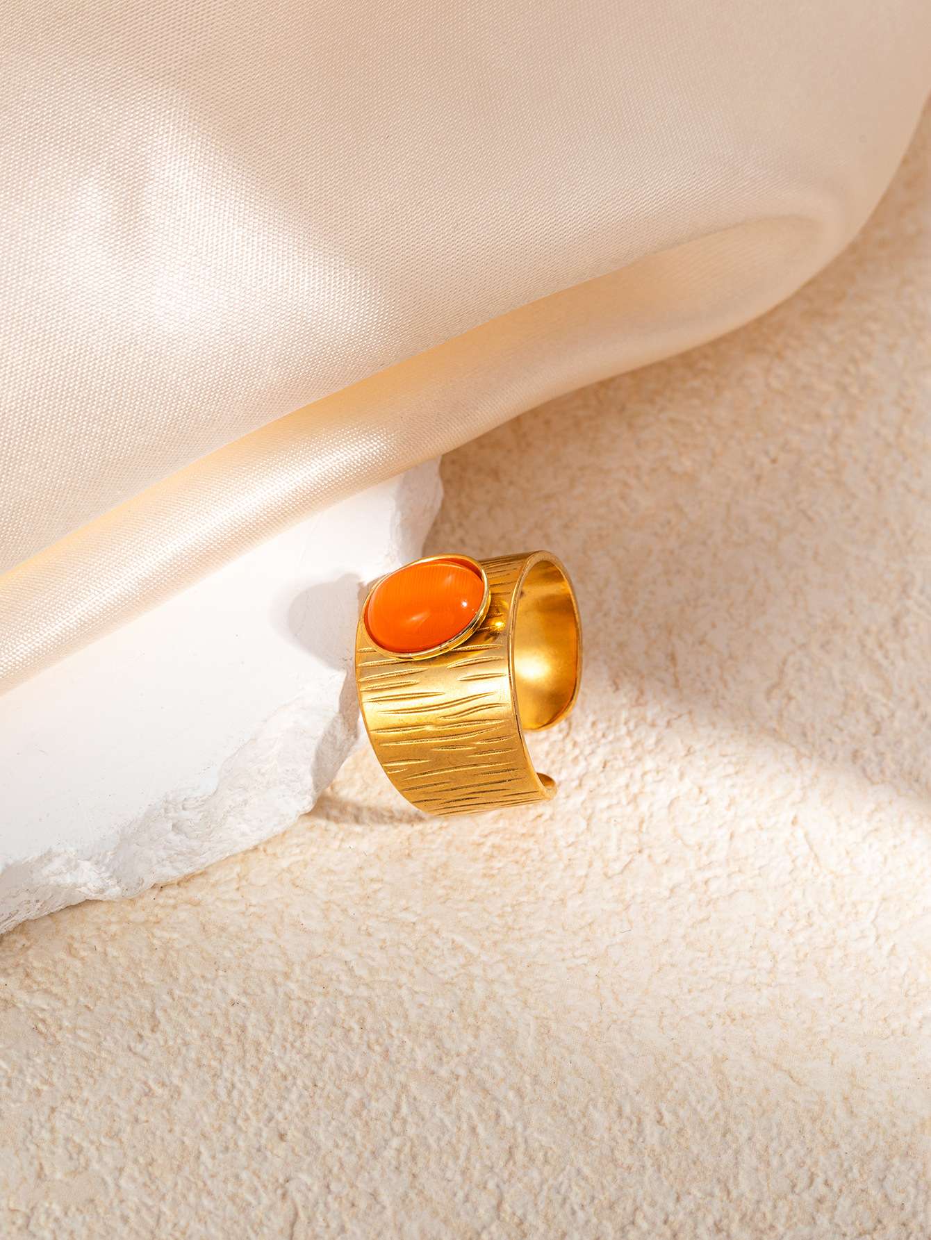 Gold orange natural stone ring