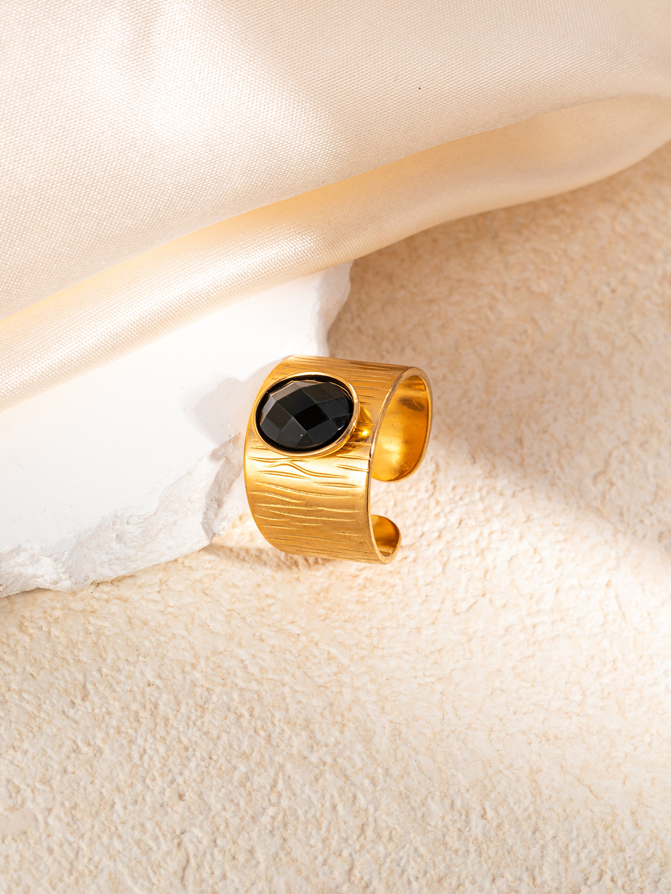 Gold obsidian ring