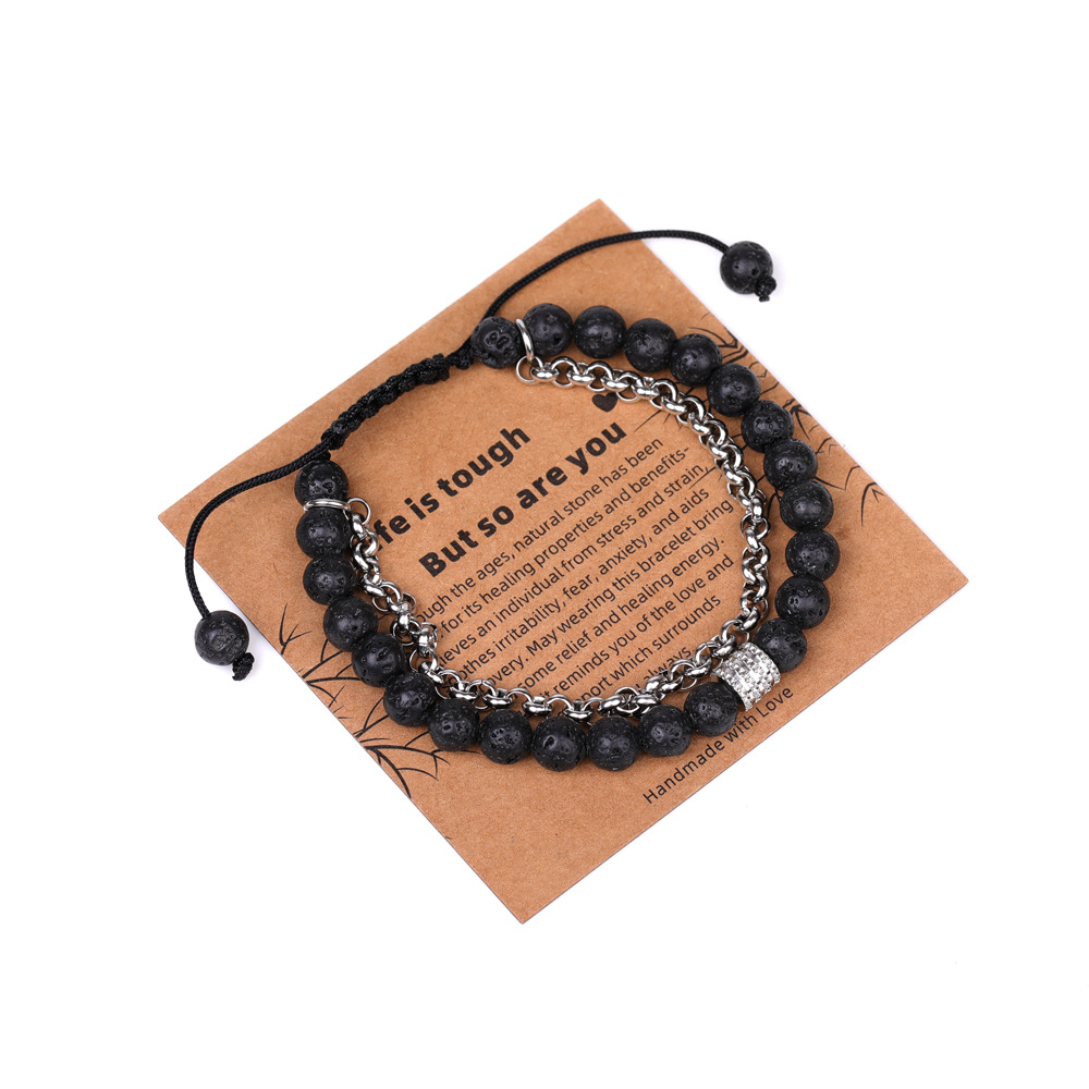 XH080A08 volcanic stone chain 6mm braided bracelet (with card)