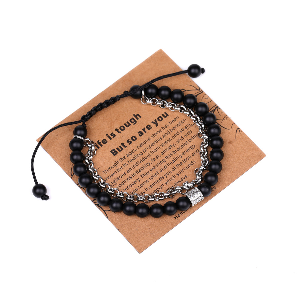 XH080A10 frosted black stone chain 6mm braided bracelet (with card)