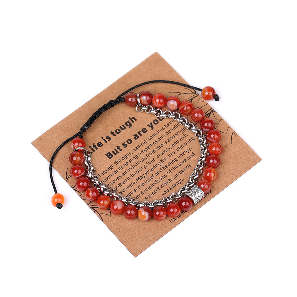 XH080A11 stripe red agate chain 6mm braided bracelet (with card)