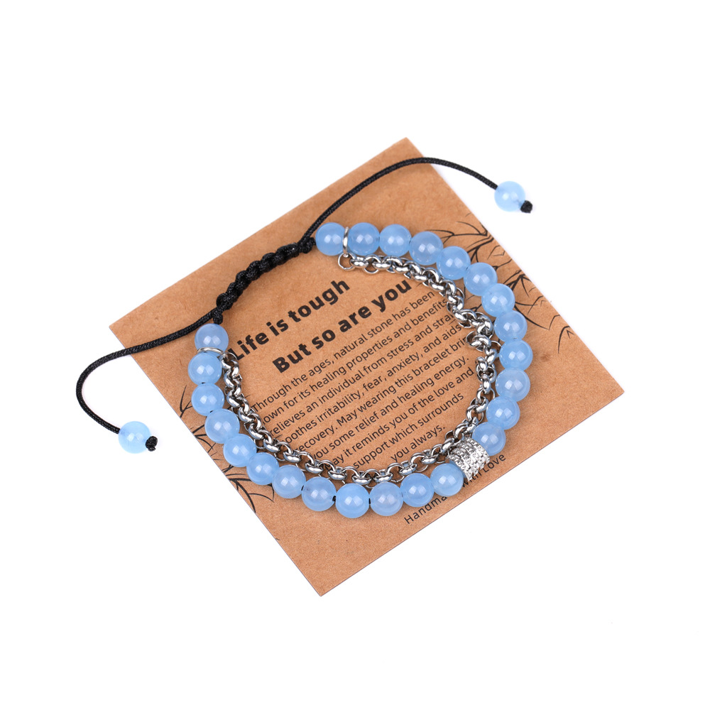 XH080A14 aquamarine chain 6mm woven bracelet (with card)