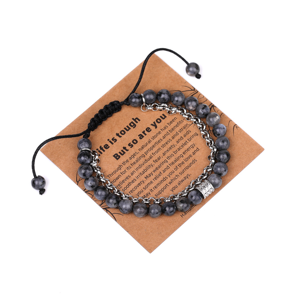 XH080A15 black glitter chain 6mm braided bracelet (with card)