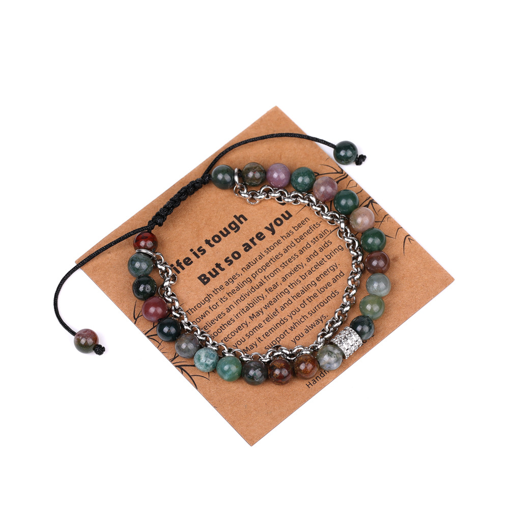 XH080A16 India agate chain 6mm braided bracelet (with card)