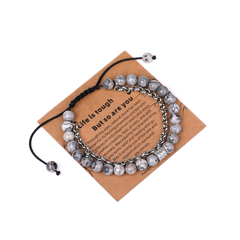 XH080A17 map stone chain 6mm braided bracelet (with card)