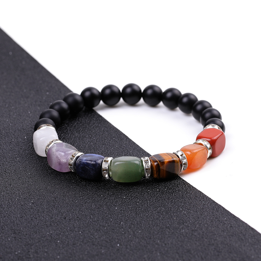 SY977A03 Frosted Black Stone   colorful with shape agate micro diamond bracelet