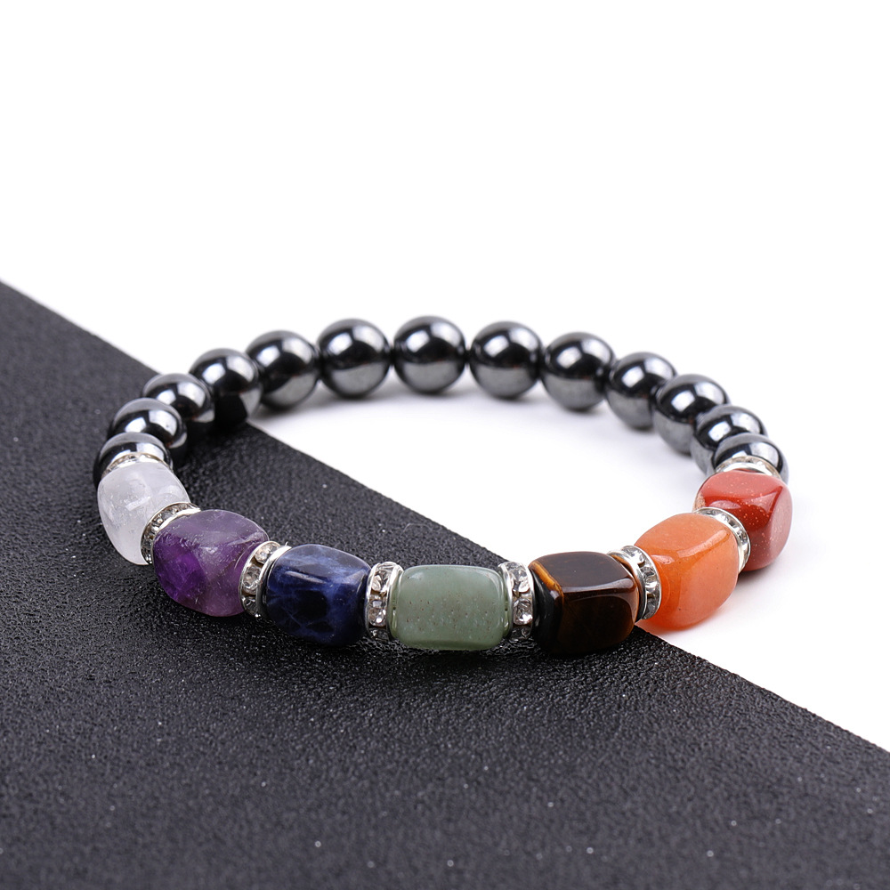 SY977A06 black magnet   colorful with shape agate micro diamond bracelet