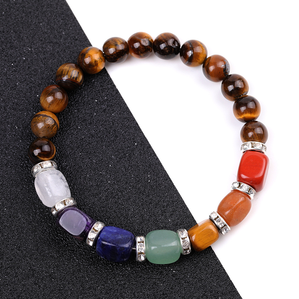 SY977A10 Tiger Eye Stone   colorful with shape agate micro diamond bracelet