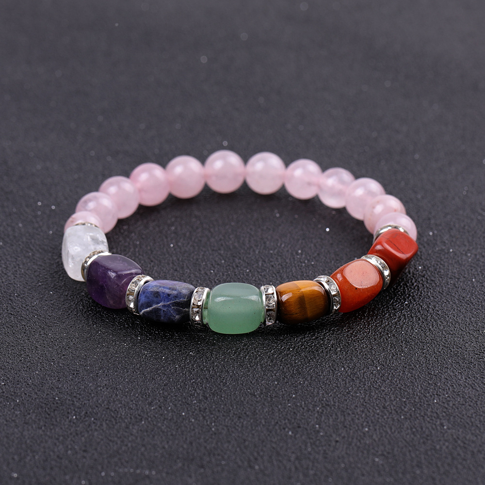 SY977A07 pink chalcedony   colorful with shape agate micro diamond bracelet