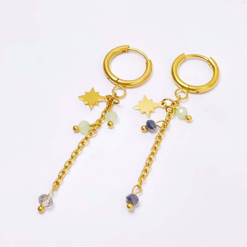 Star hanging gray bead earrings gold