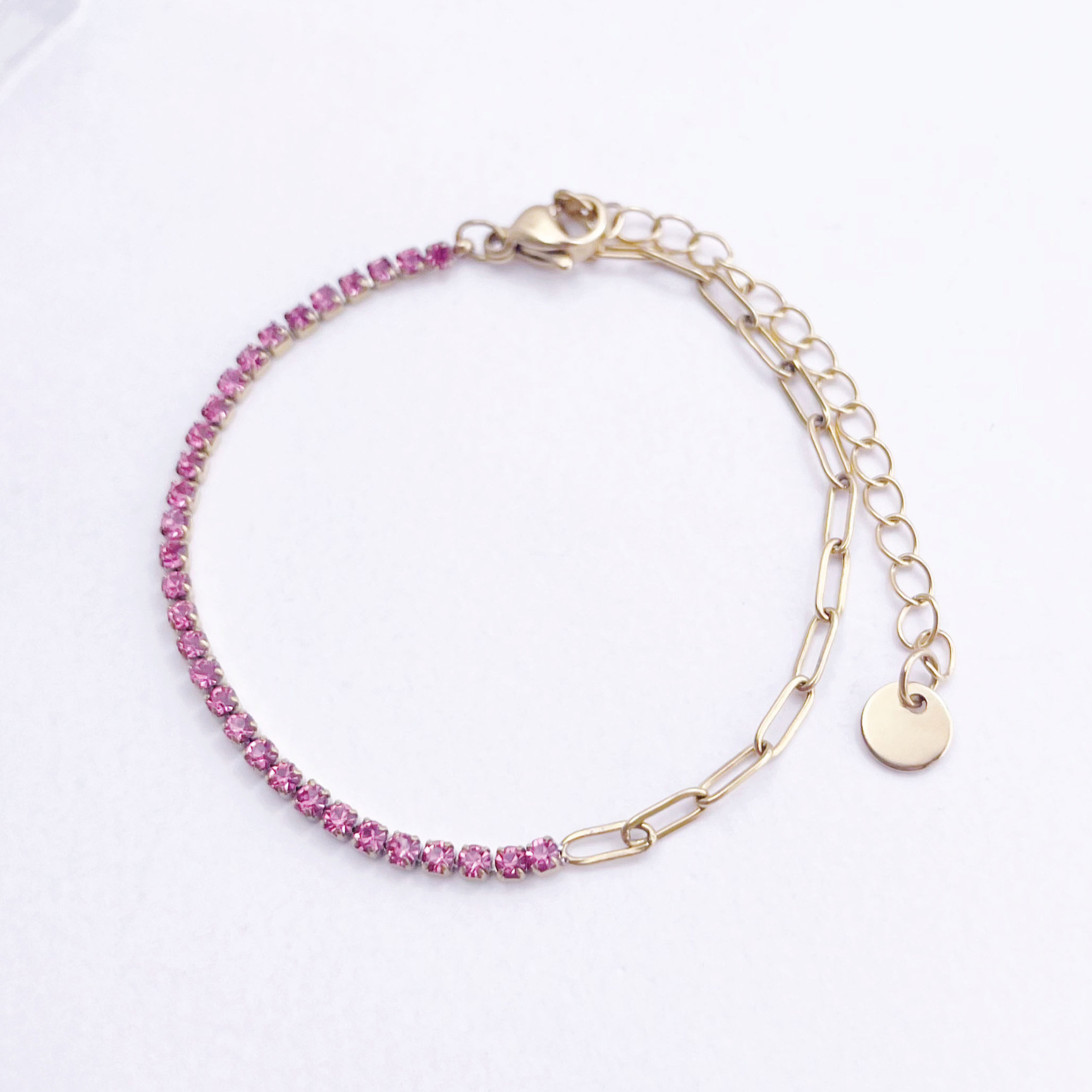 Half pink diamond bracelet gold