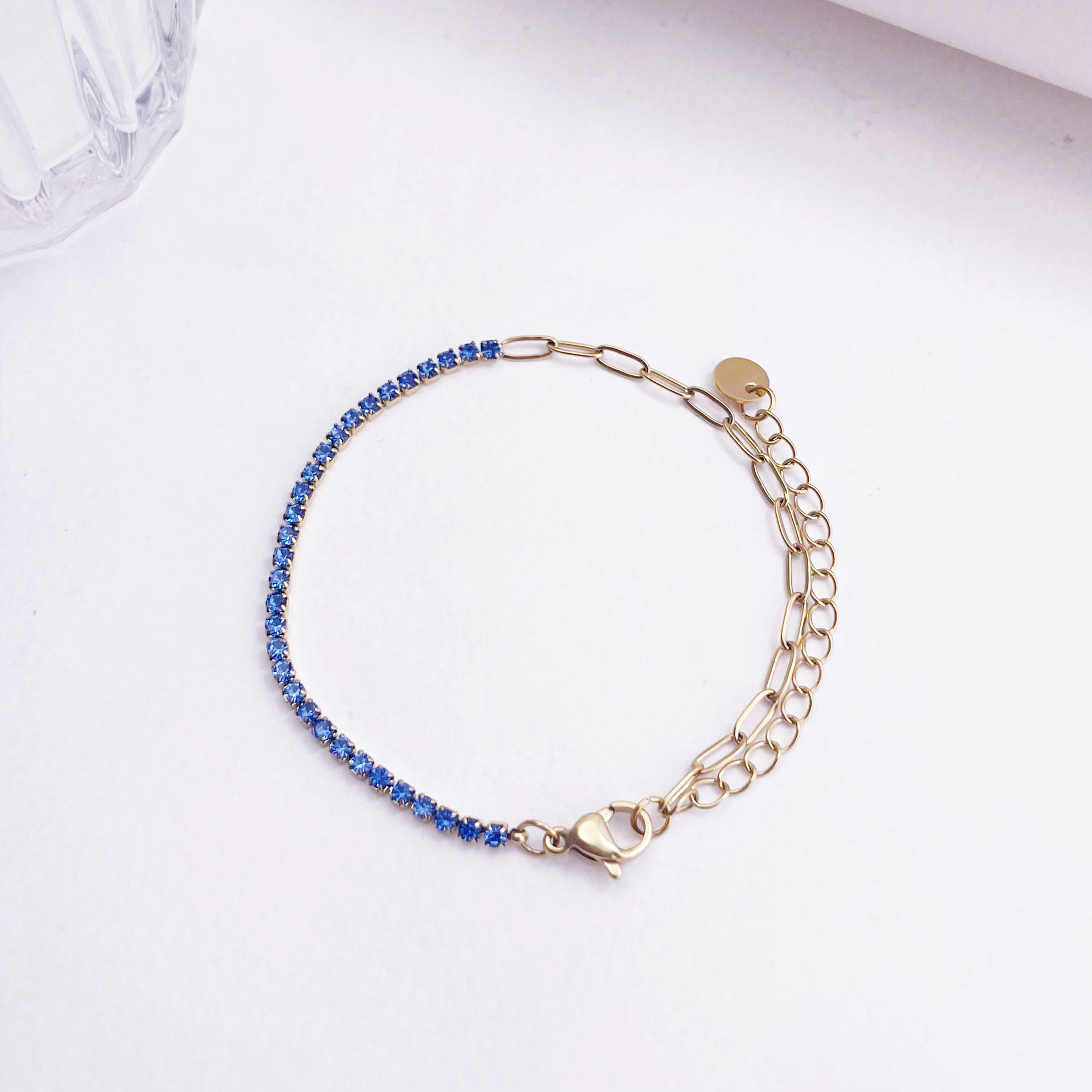 Half blue diamond bracelet gold