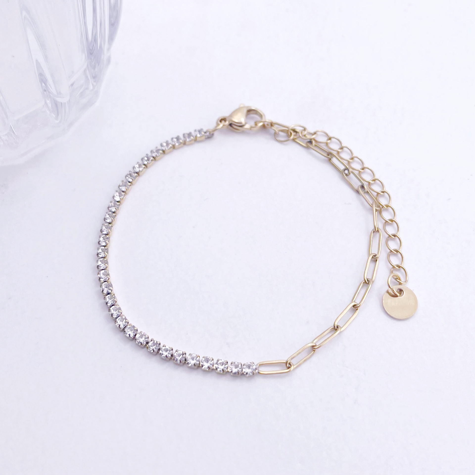 Half white diamond bracelet gold