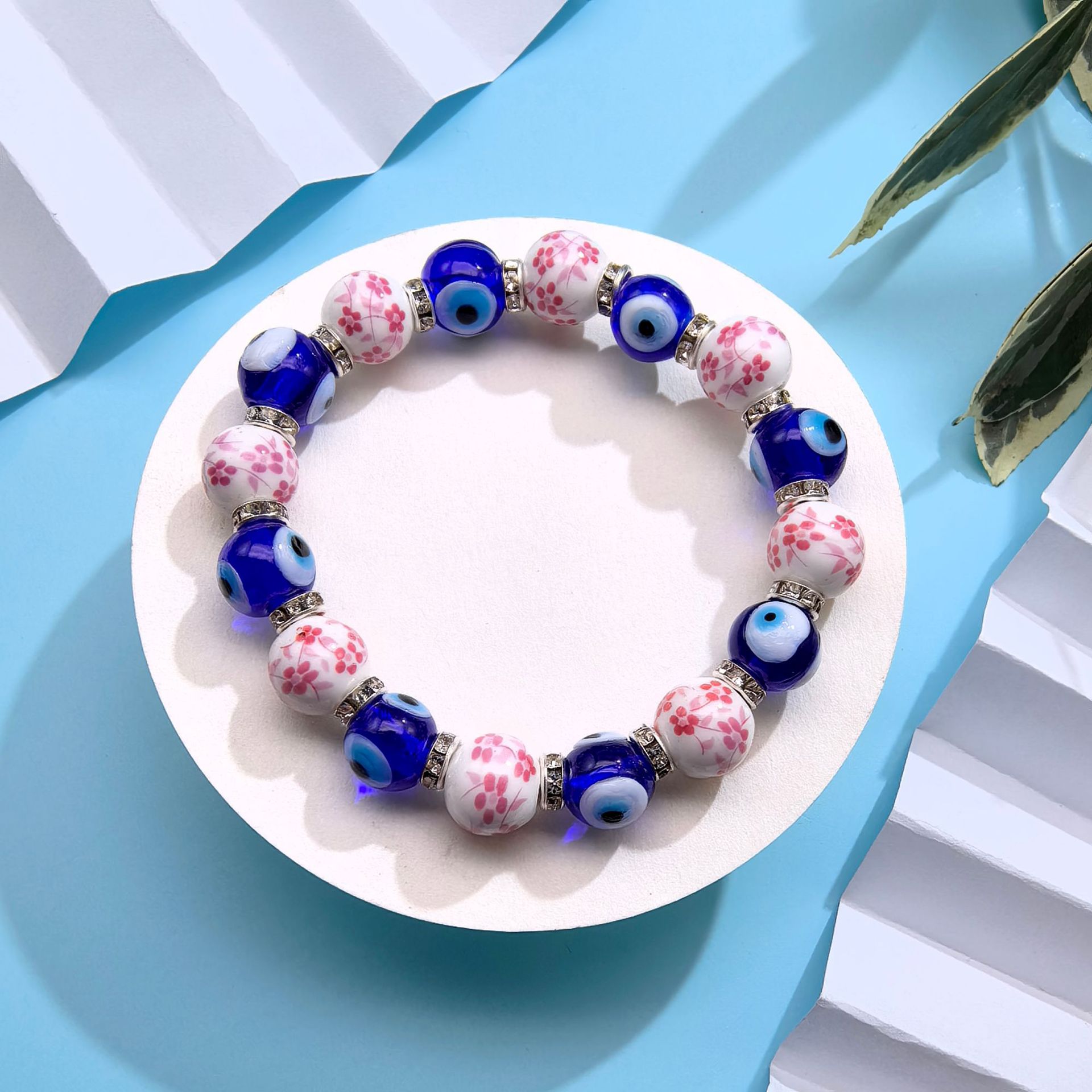 Pink blue and white porcelain beads