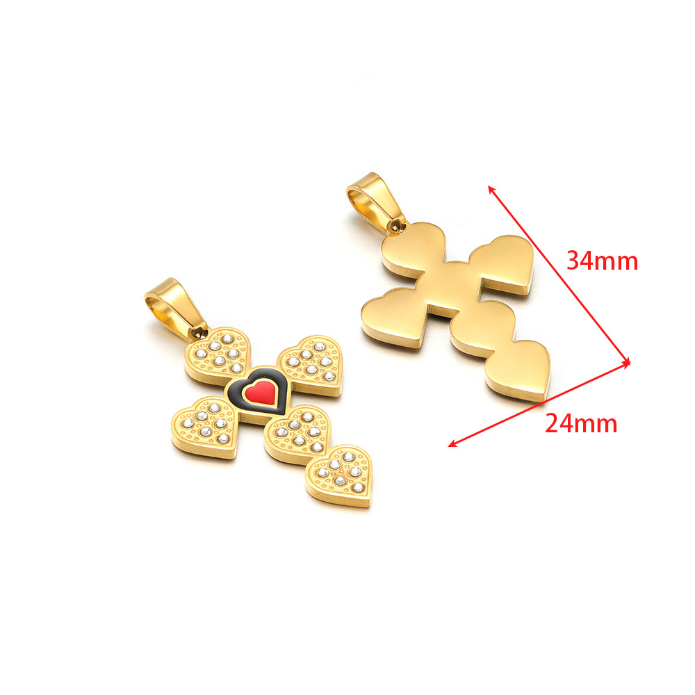 24*34mm gold cross black and red peach heart oil drip diamond pendant clip 5*10mm melon seed buckle