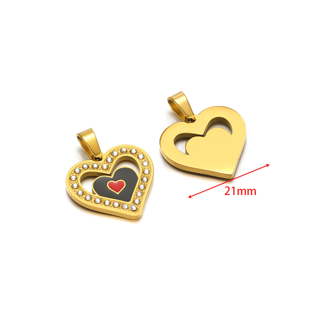 21mm wide gold double peach heart red and black oil drop pendant clip 5*10mm melon seed buckle