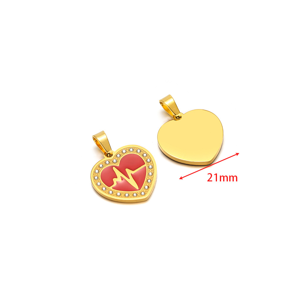 21mm wide gold heart red electrocardiogram oil drop pendant clip 5*10mm melon seed buckle