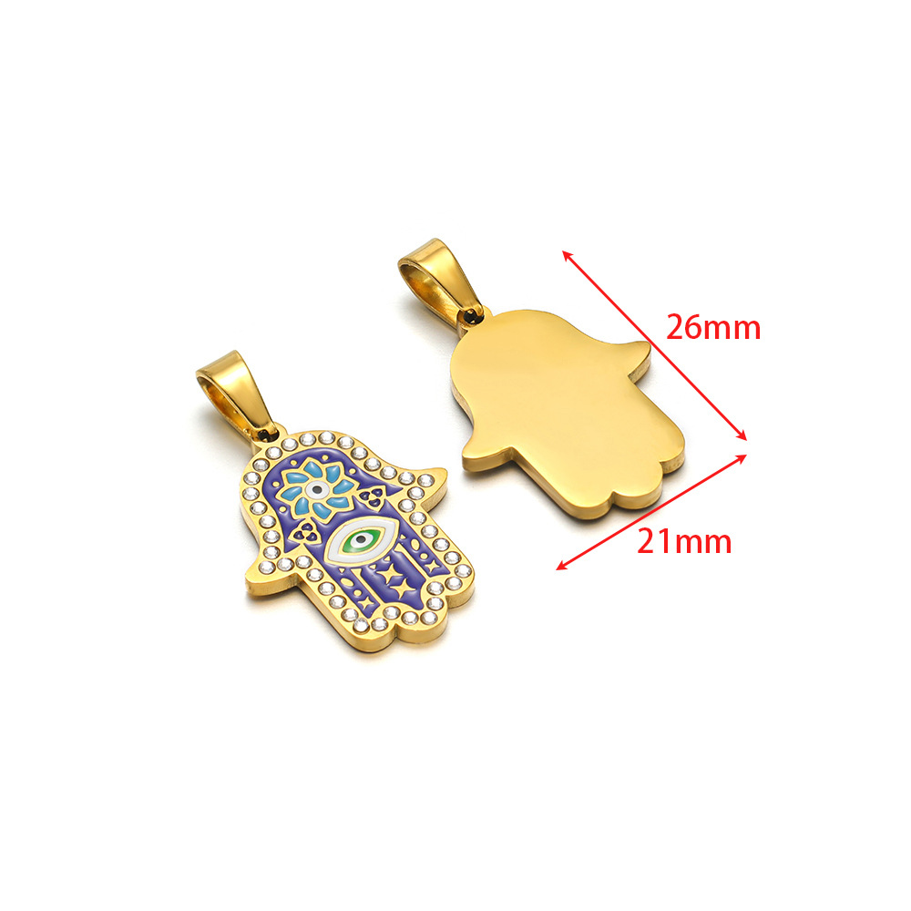 21*26mm golden palm lotus eyes oil dotted diamond pendant clip 5*10mm melon seed buckle blue