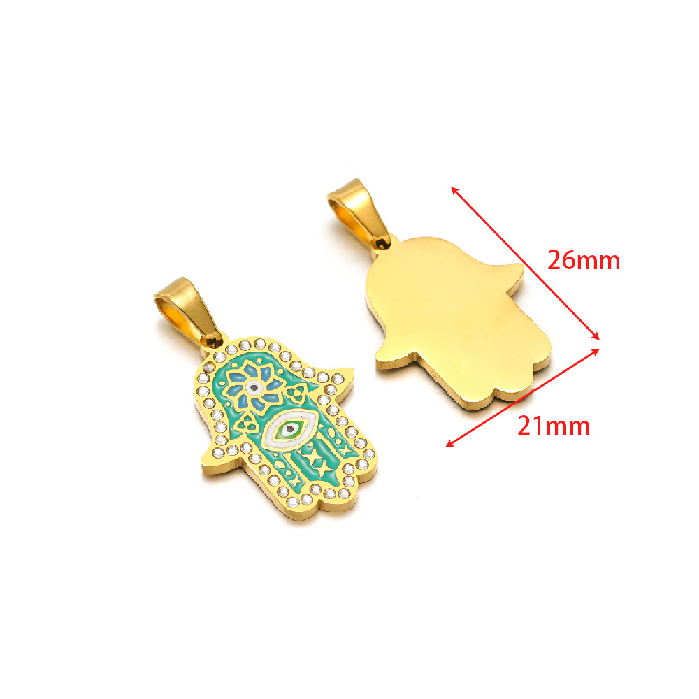 21*26mm golden palm lotus eyes oil dotted diamond pendant clip 5*10mm melon seed buckle green