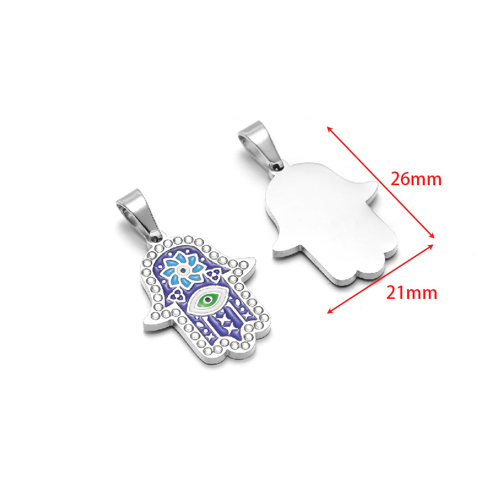 21*26mm steel color palm lotus eyes oil drip diamond pendant clip 5*10mm melon seed buckle blue