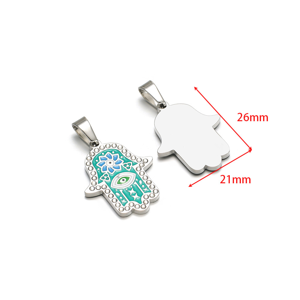 21*26mm steel color palm lotus eyes oil dotted diamond pendant clip 5*10mm melon seed buckle green