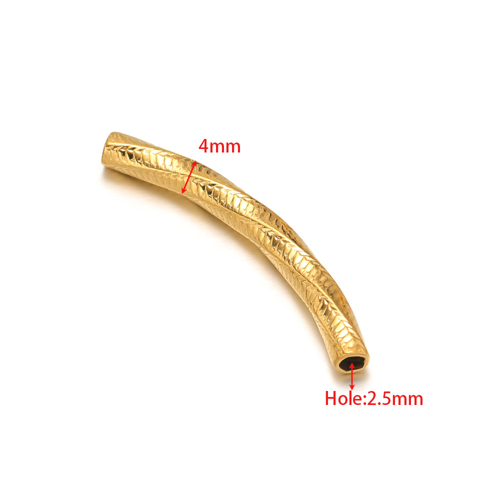 4mm gold elbow 32mm long 2.5mm hole cutting spiral horizontal stripes 02