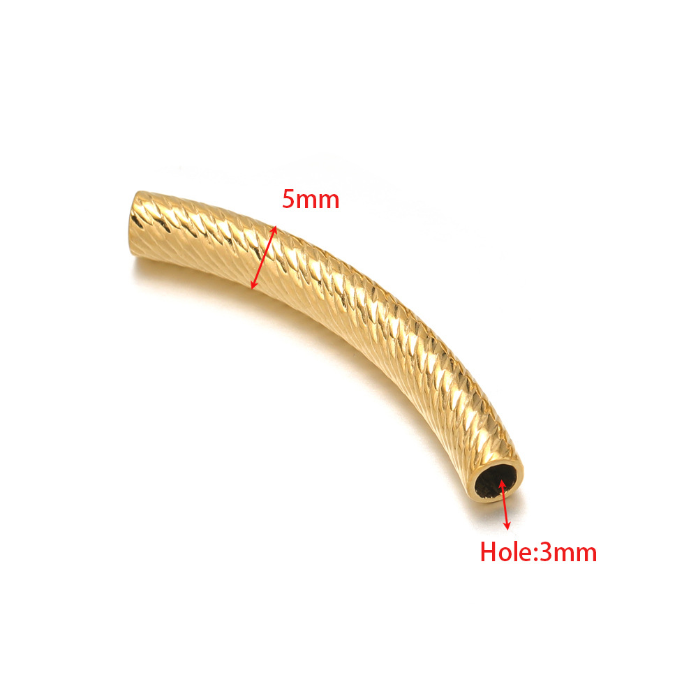 5mm gold elbow 32mm long inner 3mm hole spiral pattern 09