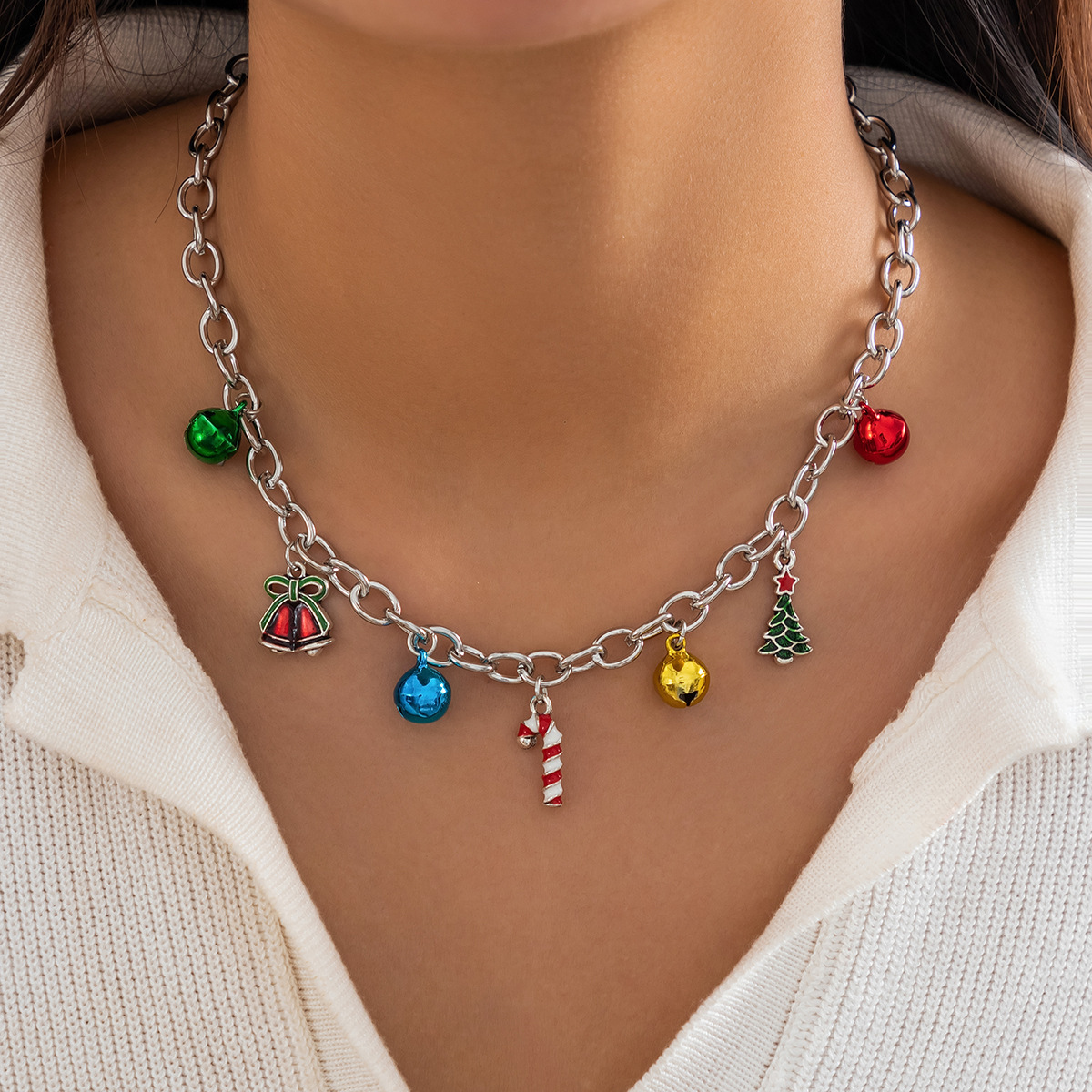 Single layer christmas crutch bell necklace