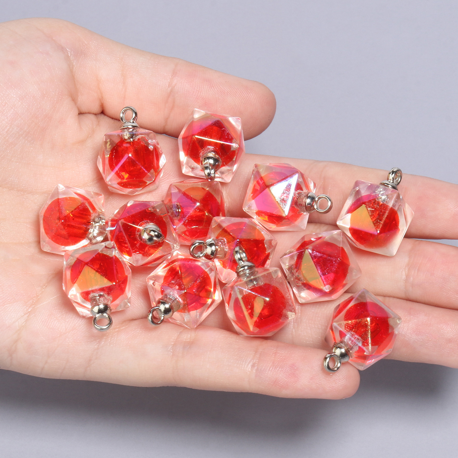 10 21x15mm red polygonal acrylic pendants