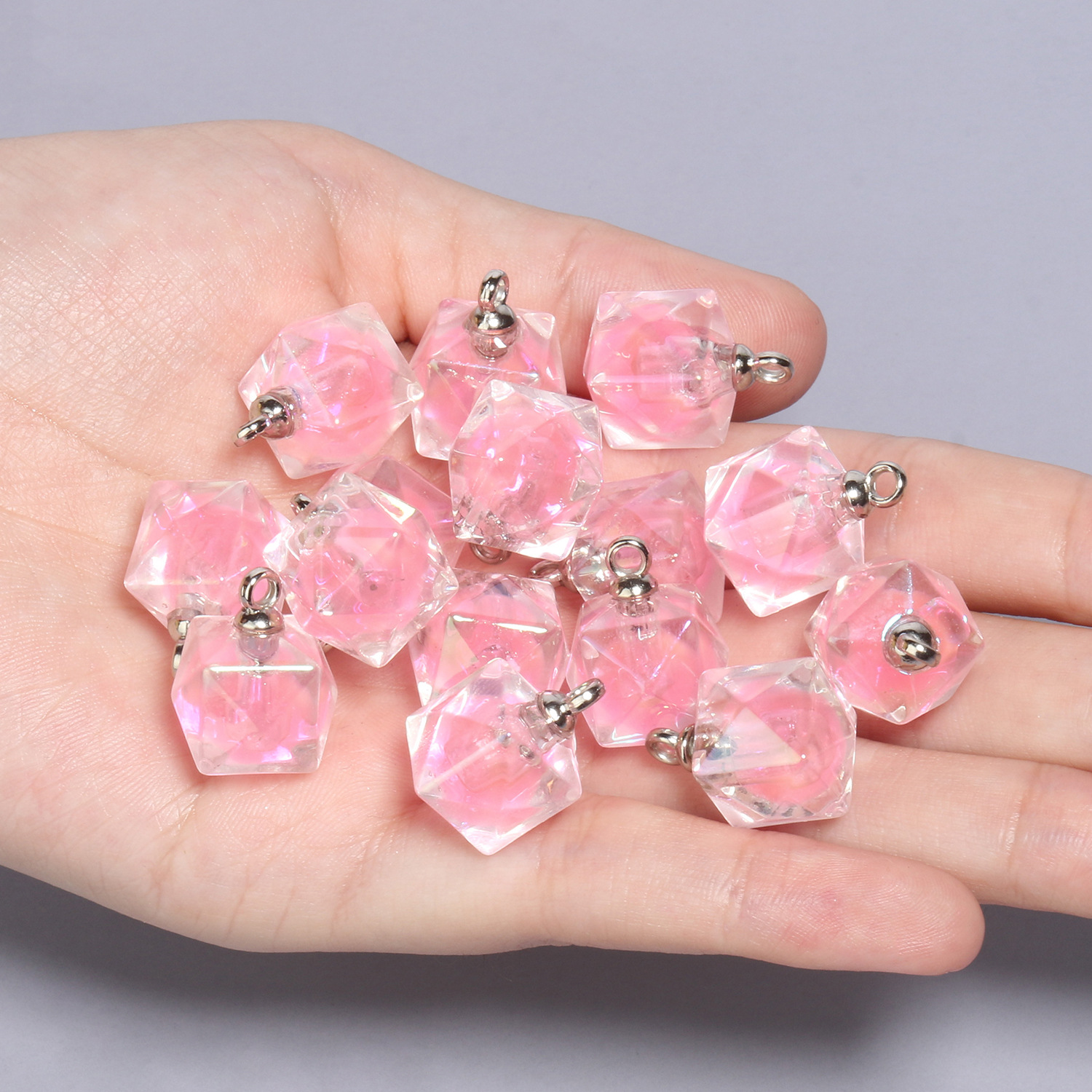 10 21x15mm light pink polygonal acrylic pendants