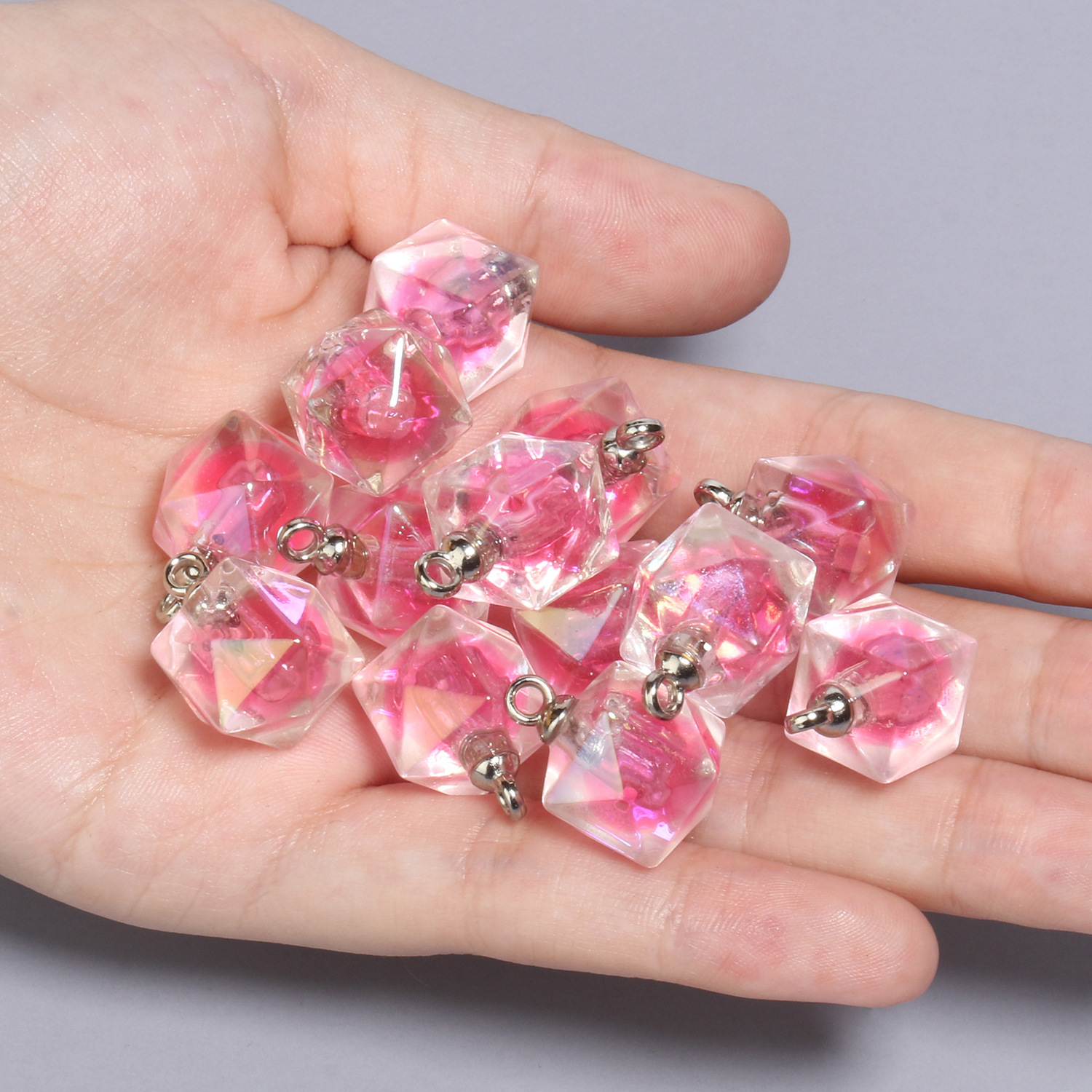 10 21x15mm pink polygonal acrylic pendants