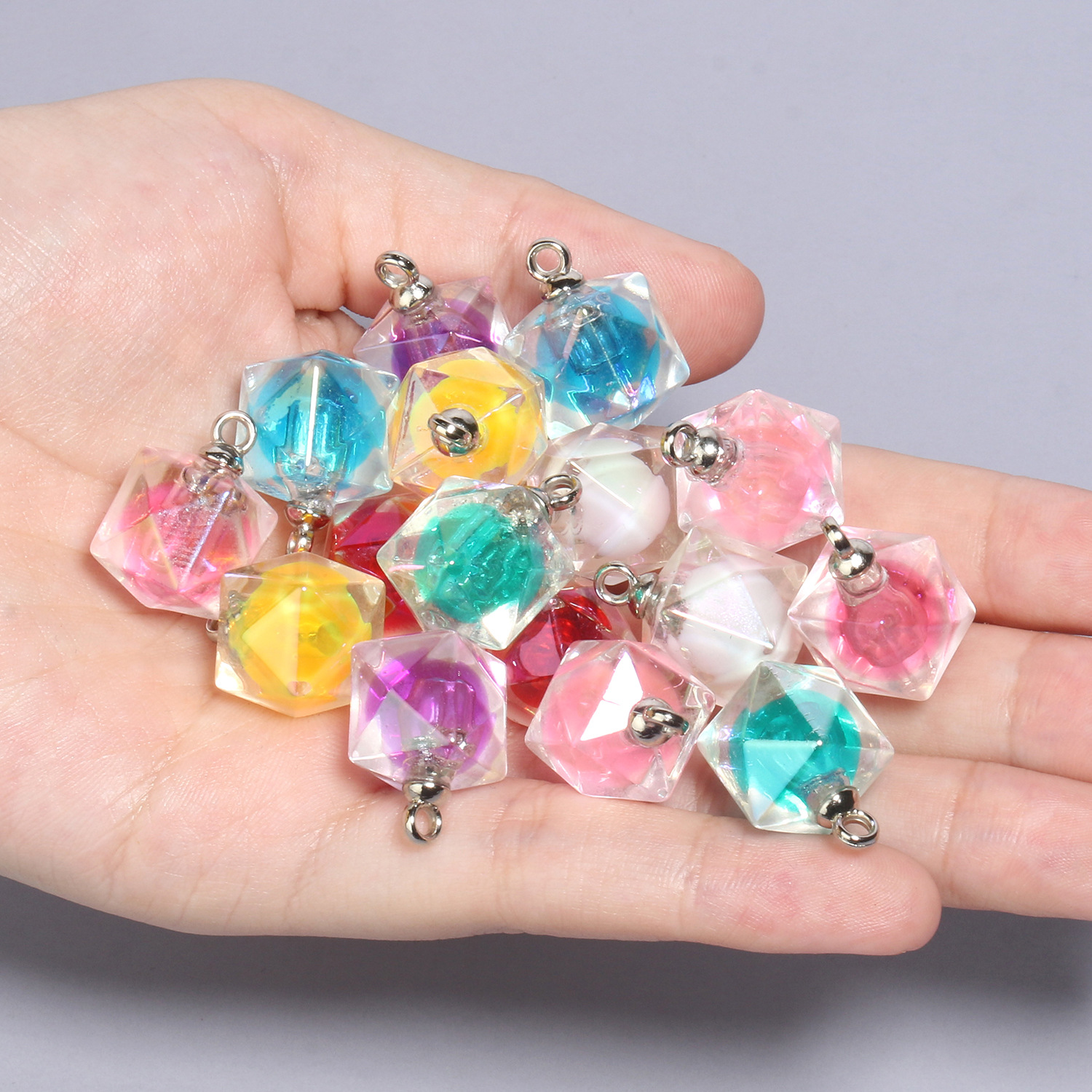 10 21x15mm mixed color polygonal acrylic pendants