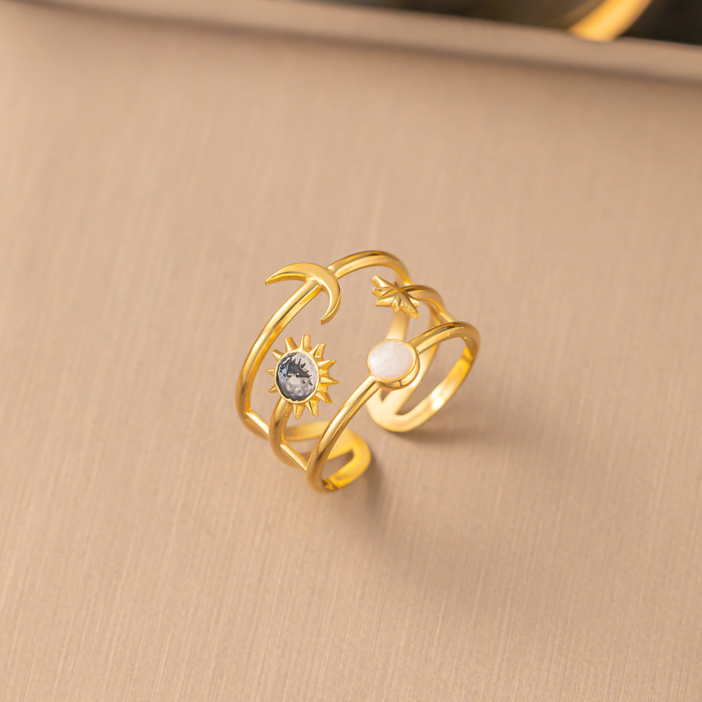 [JZF135] black and white sun and moon ring gold