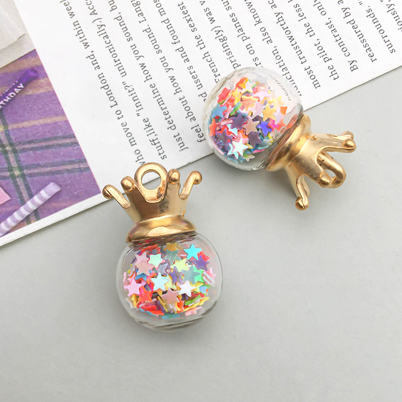 1 colorful star sequined crown glass ball 16*25mm-1.6g-16529