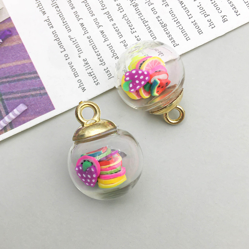 1 PCs colorful fruit glass ball pendant 15*21mm-1.3g-16530