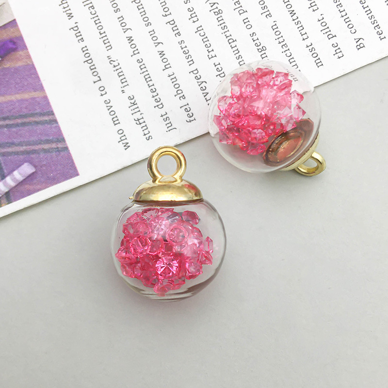 1 pcs Pink Crystal Diamond Glass Ball pendant 15*21mm-1.7g-16532