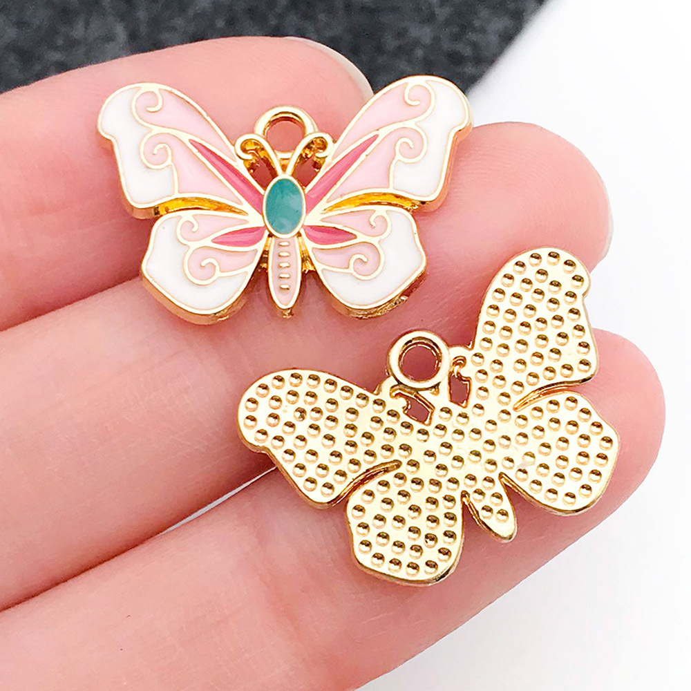 1 pink and white two-color oil dripping insect butterfly wings 15x22mm-190-1.5g