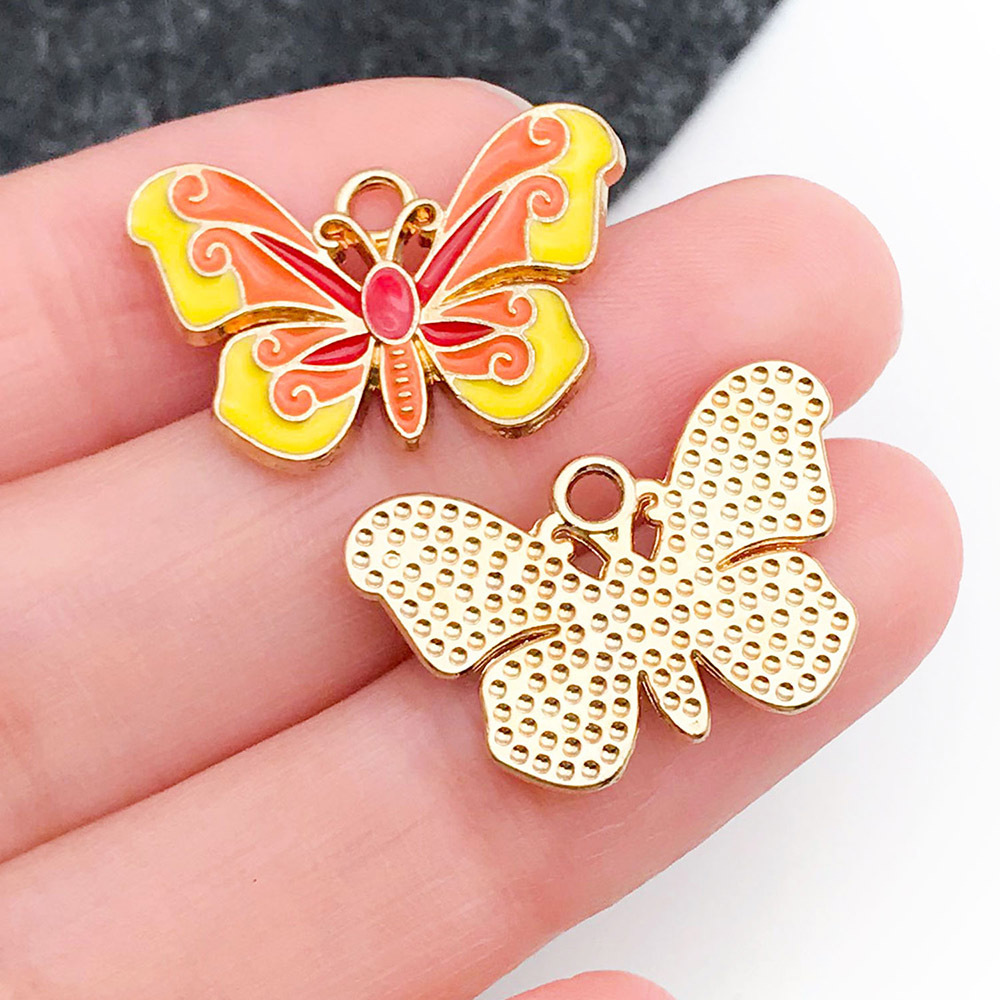 1 yellow and orange two-color oil dripping insect butterfly wings 15x22mm-19091-1.5g