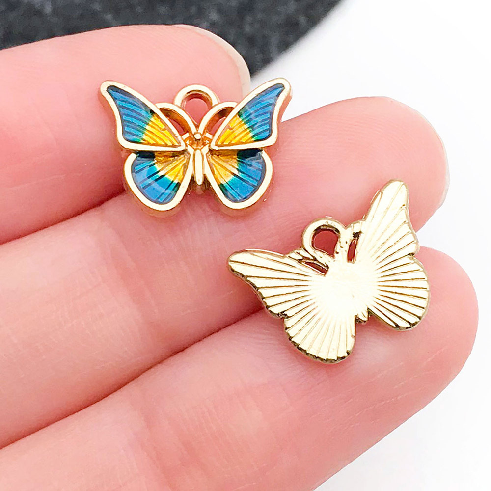 1 blue and yellow gradient oil dripping insect butterfly wings 10x14mm-19093-0.9g