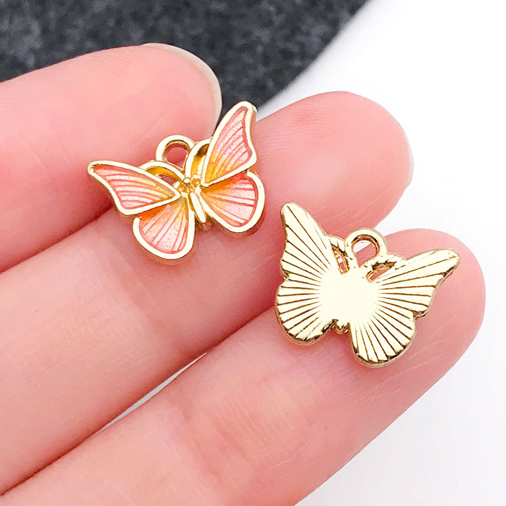 1 pink and yellow gradient oil dripping insect butterfly wings 10x14mm-19094-0.9g