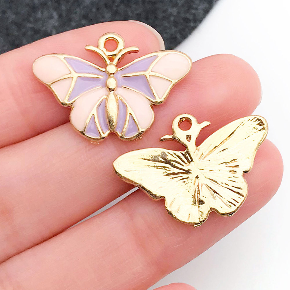 1 pink and purple two-color oil dripping insect butterfly wings 17x24mm-19102-1.9g