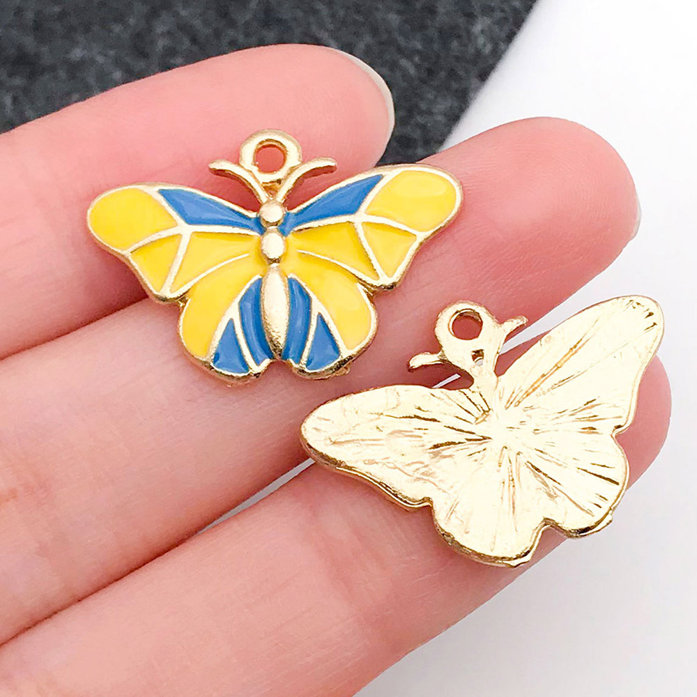 1 yellow and blue two-color oil dripping insect butterfly wings 17x24mm-19103-1.9g