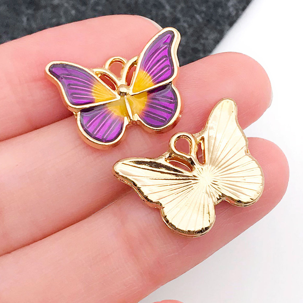 1 purple and yellow two-color oil dripping insect butterfly wings 15x20mm-19106-1.7g