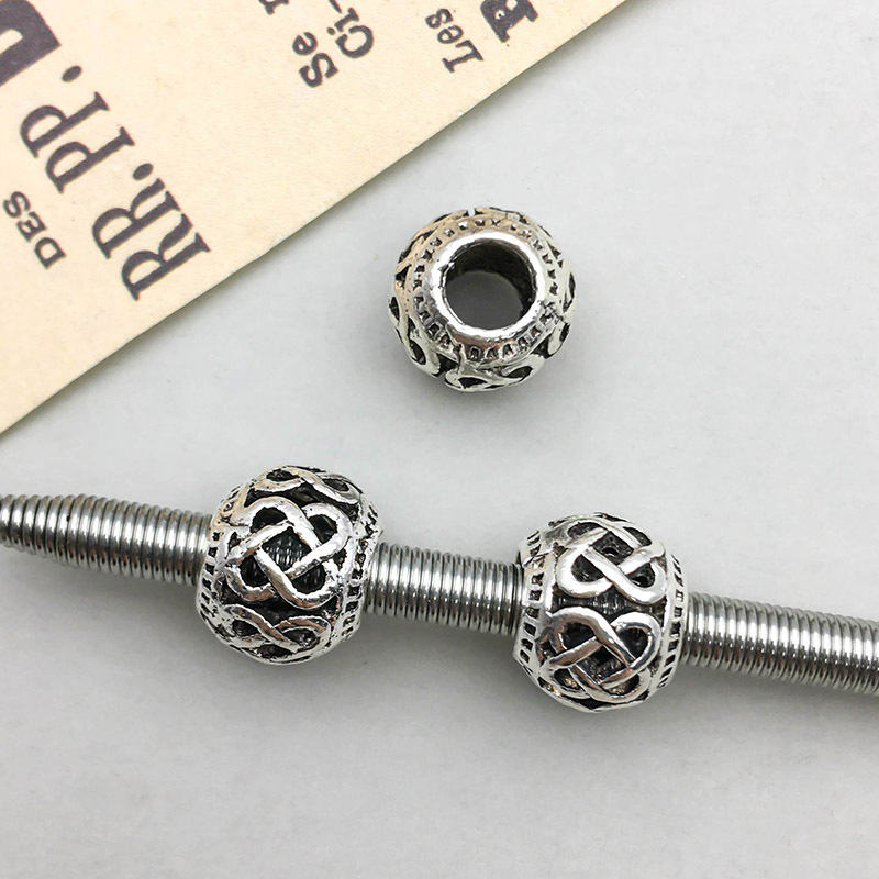 1 antique silver hollow flower-shaped large hole beads 9*11mm-1.3g-16634