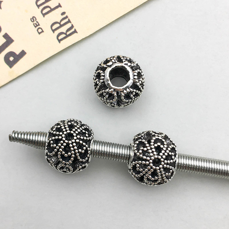 1 antique silver hollow flower-shaped large hole beads 10*12mm-1.7g-16635