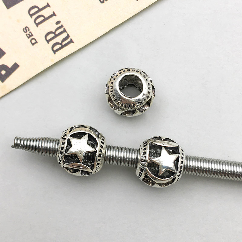 1 antique silver hollow star big hole beads 9*11mm-1.4g-16636