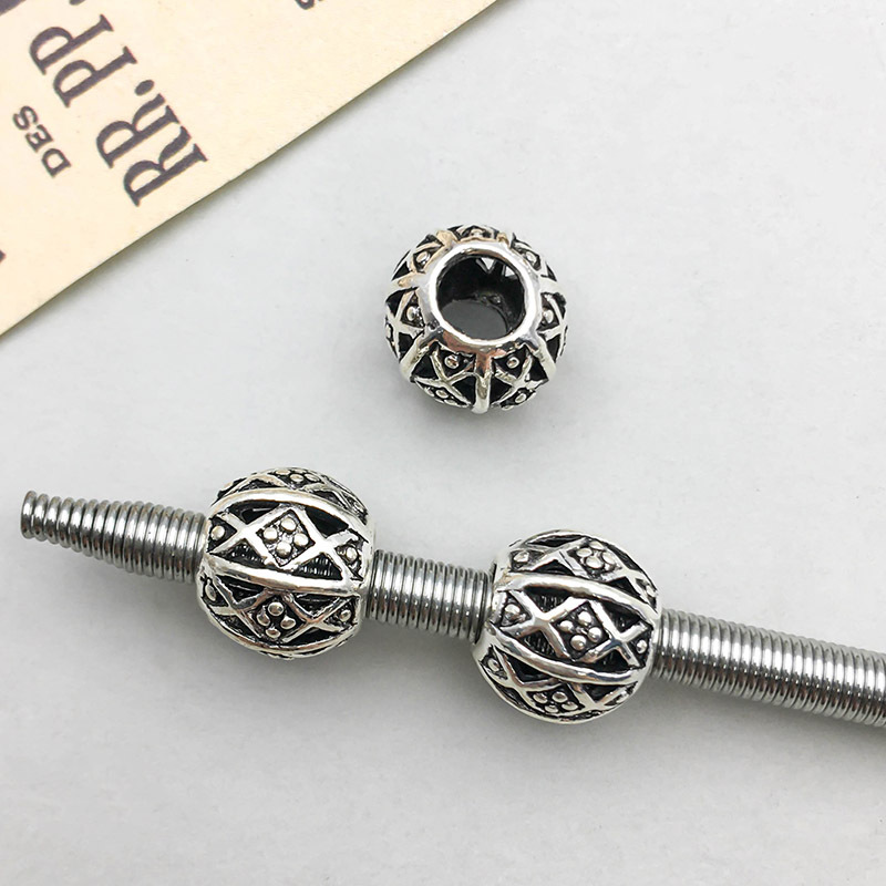 1 antique silver hollow flower-shaped large hole beads 9*11mm-1g-16637