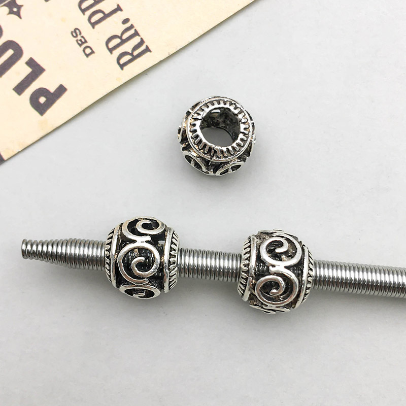 1 antique silver hollow flower-shaped large hole beads 9*11mm-1.2g-16638