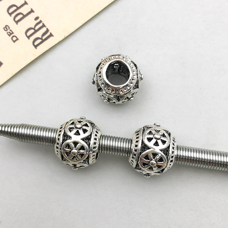 1 antique silver hollow heart Big Hole beads 9*11mm-1.4g-16639