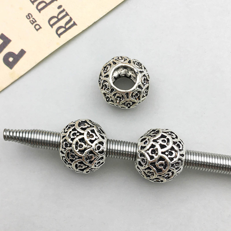 1 antique silver hollow flower-shaped large hole beads 9*11mm-1.8g-16640